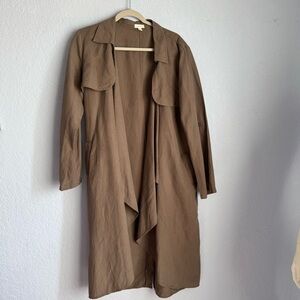 Garnet Hill Brown Draped Front Lightweight Topper Duster Trench Coat
